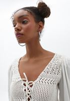 Women White Crop Cut Knitwear with Knit Pattern Detail