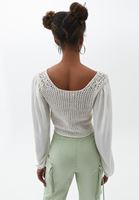 Women White Crop Cut Knitwear with Knit Pattern Detail