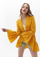 Women Yellow Frill Detailed Kimono