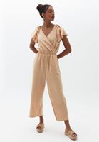 Women Beige Double Breasted Culotte Jumpsuit