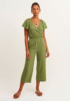 Women Green Double Breasted Culotte Jumpsuit