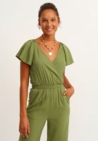 Women Green Double Breasted Culotte Jumpsuit
