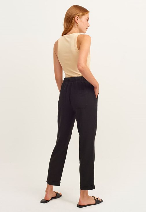 Black Carrot Fit Pants with Drawstring Online Shopping