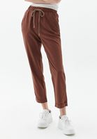 Women Brown Carrot Fit Pants with Drawstring