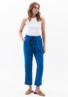 Women Blue Carrot Fit Pants with Drawstring