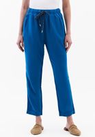 Women Blue Carrot Fit Pants with Drawstring