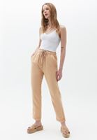 Women Beige Carrot Fit Pants with Drawstring