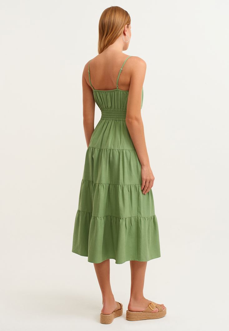 نساء أخضر فستان متوسط الطول بحمالات رفيعة