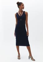 Bayan Lacivert Cut-Out Detaylı Midi Boy Elbise