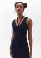 Bayan Lacivert Cut-Out Detaylı Midi Boy Elbise