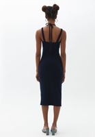 Bayan Lacivert Cut-Out Detaylı Midi Boy Elbise