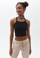 Women Black Crop Singlet with Straps