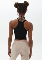 Women Black Crop Singlet with Straps