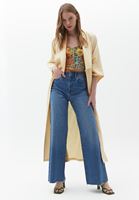 Women Yellow Waist-Tie Kimono