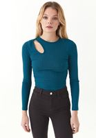 Women Blue Cut-Out Detailed Knitwear Sweater