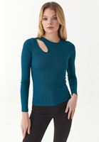 Women Blue Cut-Out Detailed Knitwear Sweater