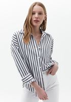 Bayan Çok Renkli Çizgili Oversize Gömlek