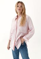 Bayan Pembe Çizgili Oversize Gömlek