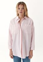 Bayan Pembe Çizgili Oversize Gömlek