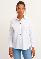 نساء أبيض قميص بوبلين كبير الحجم