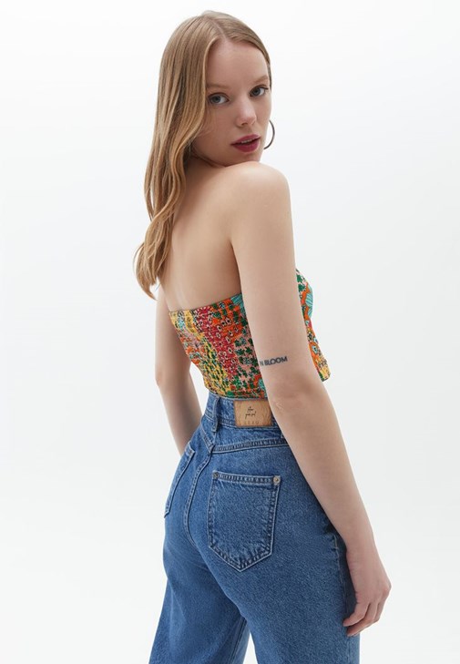 Askısız Crop Top ve Pantolon Kombini