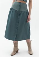 Women Green Poplin Skirt with Waist Detail