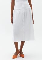 Women White Poplin Skirt with Waist Detail