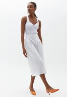 Women White Poplin Skirt with Waist Detail