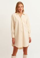 Women Beige Cotton Shirt Dress