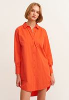 Women Orange Cotton Shirt Dress