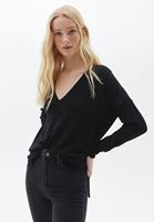 Women Black V-neck Knitwear Sweater