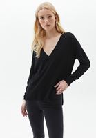 Women Black V-neck Knitwear Sweater