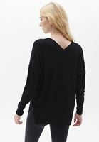 Women Black V-neck Knitwear Sweater