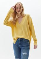 Women Yellow V-neck Knitwear Sweater