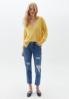 Women Yellow V-neck Knitwear Sweater