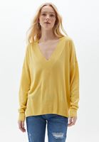 Women Yellow V-neck Knitwear Sweater