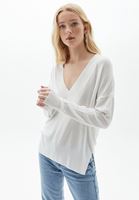 Women Cream V-neck Knitwear Sweater