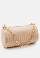 Women Beige Barrel Bag with Chain Detail