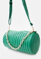 Women Green Barrel Bag with Chain Detail