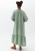 Women Green Button Closure Maxi Kimono