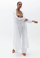 Women White Button Closure Maxi Kimono