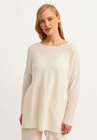 Bayan Açık Krem Oversize Triko Kazak ( TENCEL™ )