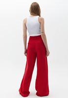 Bayan Bordo Pile Detaylı Bol Pantolon ( TENCEL™ )