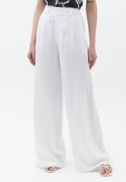 Bayan Beyaz Pile Detaylı Bol Pantolon ( TENCEL™ )
