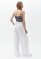 Bayan Beyaz Pile Detaylı Bol Pantolon ( TENCEL™ )