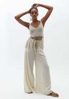 Bayan Krem Yüksek Bel Wide-Leg Pantolon ( TENCEL™ )