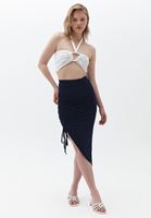 Büzgülü Midi Etek ve Crop Top Kombini