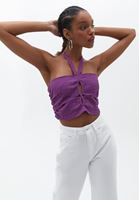 Women Purple Crop Top with Cut Out Detail