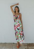 Women Mixed Maxi Dress with Tie-Up Detail