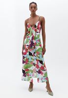 Women Mixed Maxi Dress with Tie-Up Detail